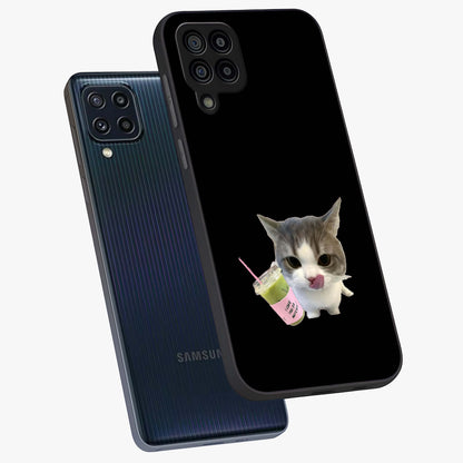 Matcha Cat Style Glass Case displayed in angled mockup highlighting playful feline design with pastel matcha aesthetic.