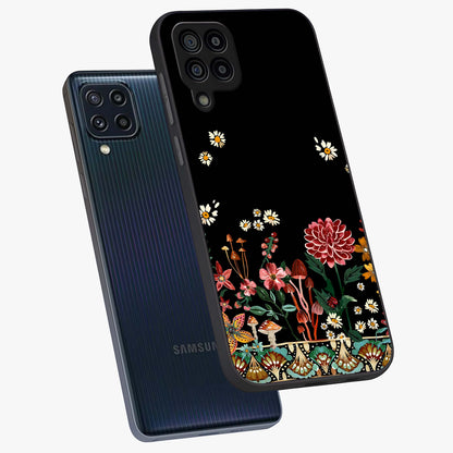 Midnight Bloom Pattern Glass Case displayed in angled mockup highlighting elegant flower design with midnight aesthetic style.