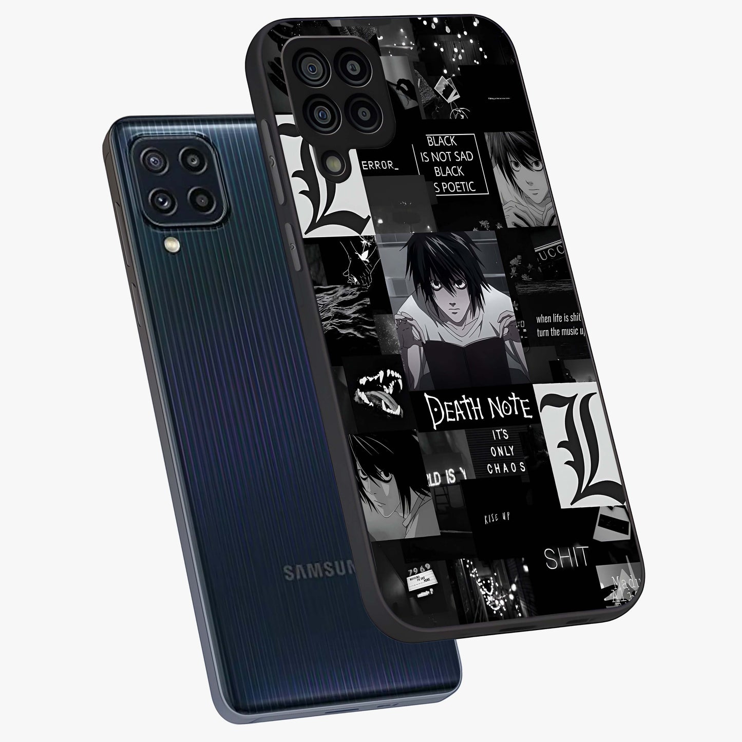 Midnight Chaos Mind Glass Case displayed in angled mockup highlighting chaotic artistic design with dramatic midnight aesthetic.