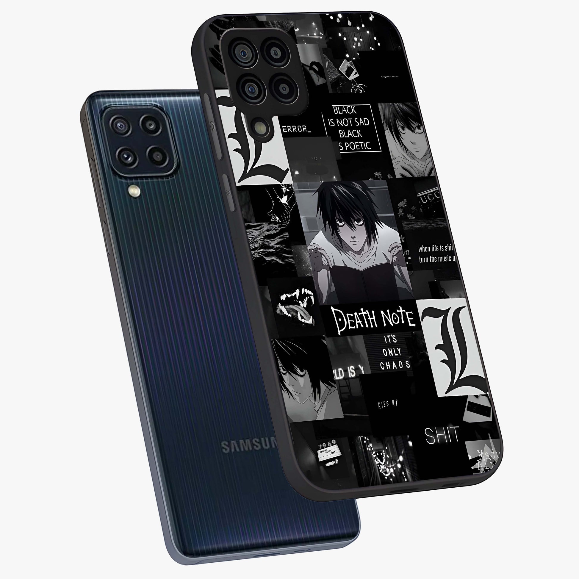 Midnight Chaos Mind Glass Case displayed in angled mockup highlighting chaotic artistic design with dramatic midnight aesthetic.