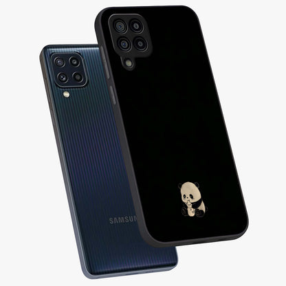 Midnight Panda Love Glass Case displayed in angled mockup highlighting adorable panda illustration with midnight aesthetic.