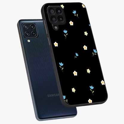 Minimal Petal Whispers Glass Case displayed in angled mockup highlighting delicate petal design with clean minimal aesthetic.