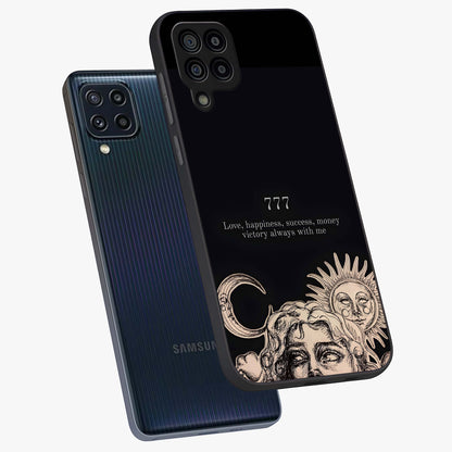Mystic Victory Aura Glass Case displayed in angled mockup highlighting energetic aura design with bold mystical aesthetic.
