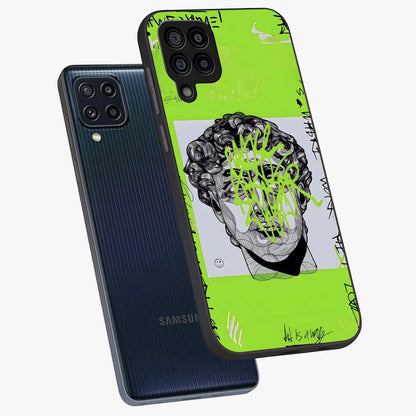 Neo Graffiti Rebellion Glass Case displayed in angled mockup highlighting urban street art design with rebellious aesthetic.