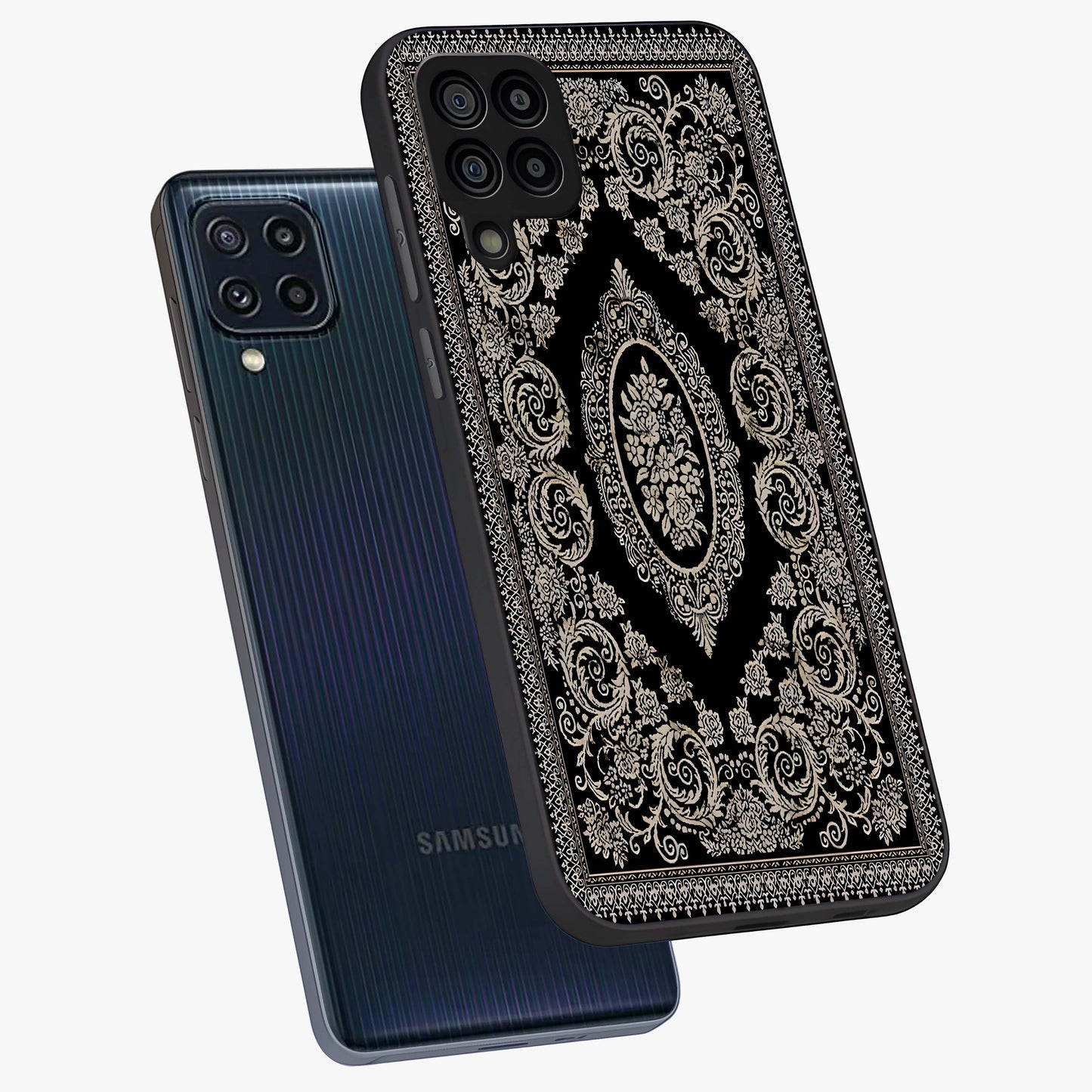 Noir Bloom Elegance Glass Case displayed in angled mockup highlighting refined flower design with stylish noir aesthetic.