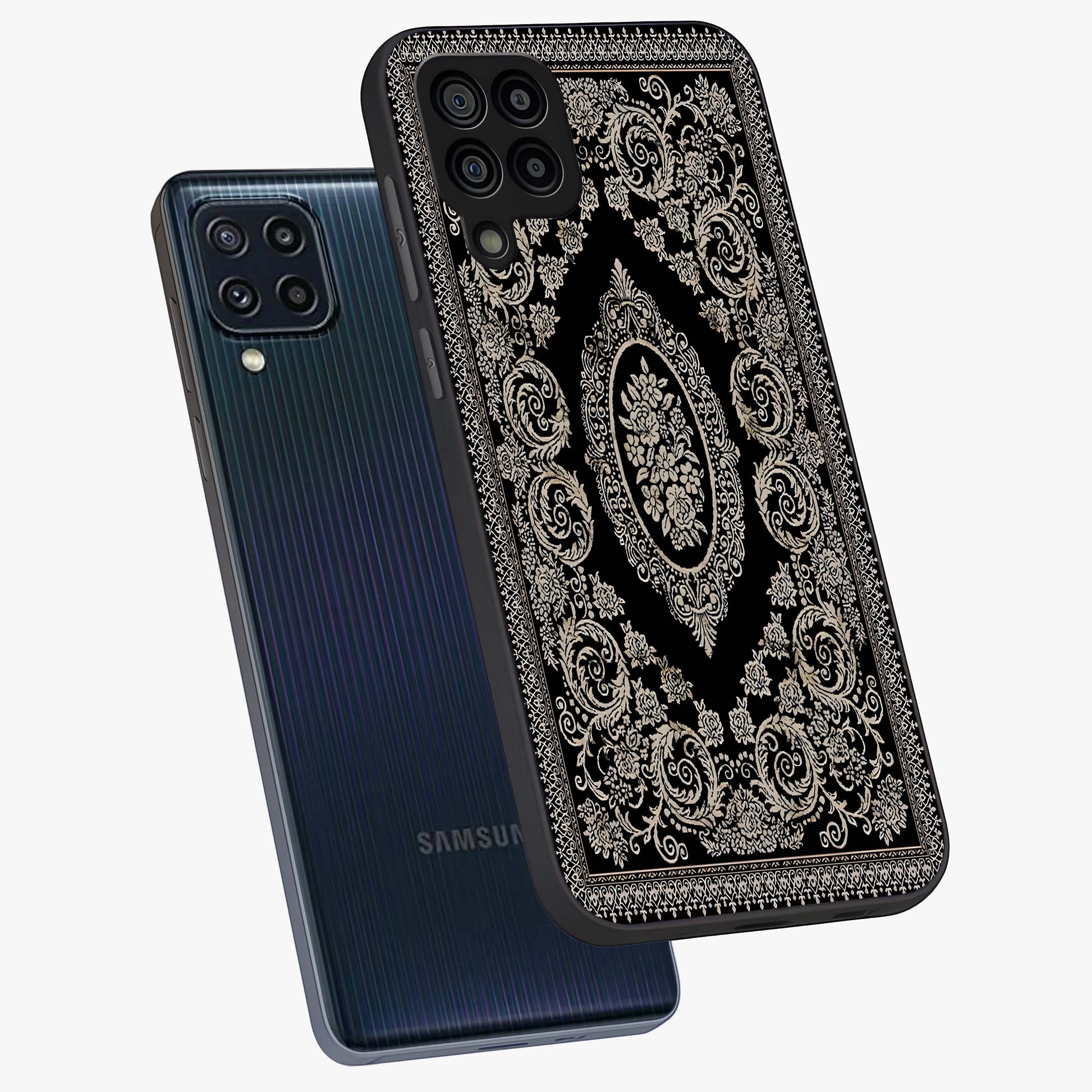 Noir Bloom Elegance Glass Case displayed in angled mockup highlighting refined flower design with stylish noir aesthetic.