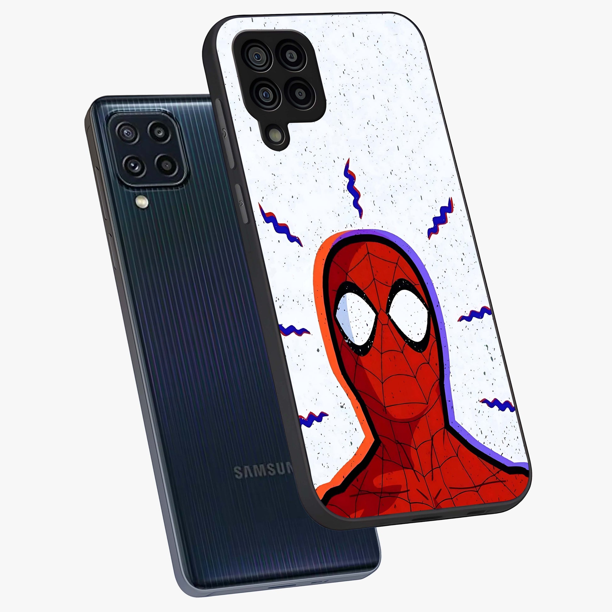 Omg Spiderman Glass Case displayed in angled mockup highlighting dynamic hero illustration with action comic aesthetic.