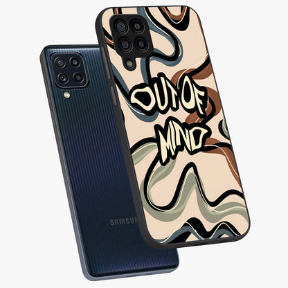 Out Of Mind Glass Case displayed in angled mockup highlighting bold statement design with modern artistic aesthetic.