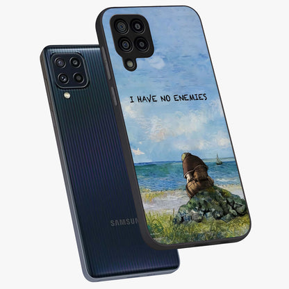 Peace Beyond War Glass Case displayed in angled mockup highlighting meaningful message design with artistic aesthetic style.