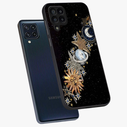 Pearls Universe Object Glass Case displayed in angled mockup highlighting celestial pearl design with dreamy aesthetic.
