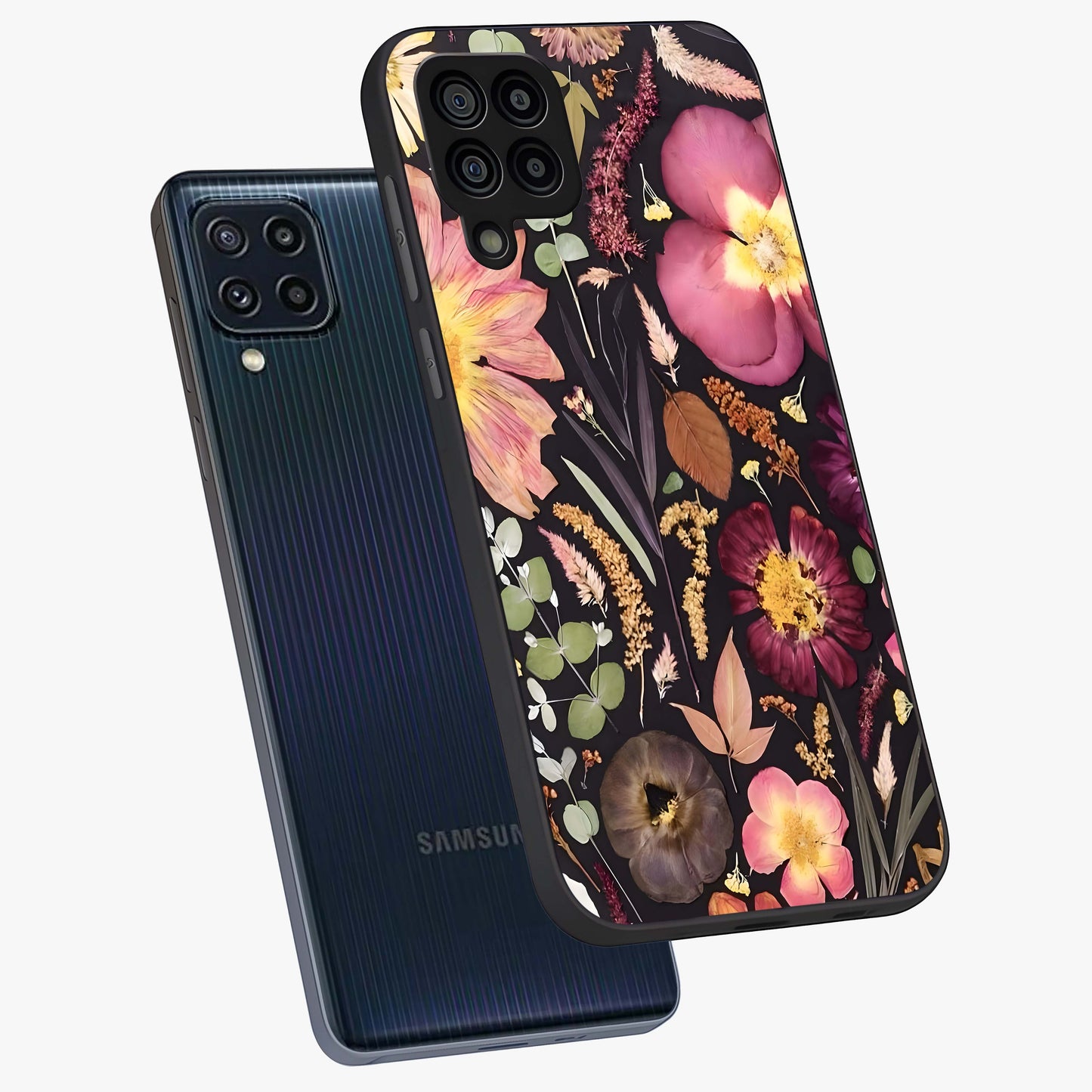 Petal Dream Tapestry Glass Case displayed in angled mockup highlighting decorative petal pattern with elegant botanical aesthetic.
