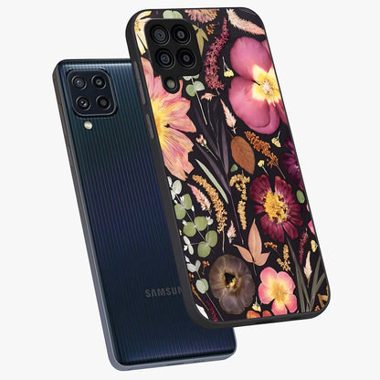 Petal Dream Tapestry Glass Case displayed in angled mockup highlighting decorative petal pattern with elegant botanical aesthetic.