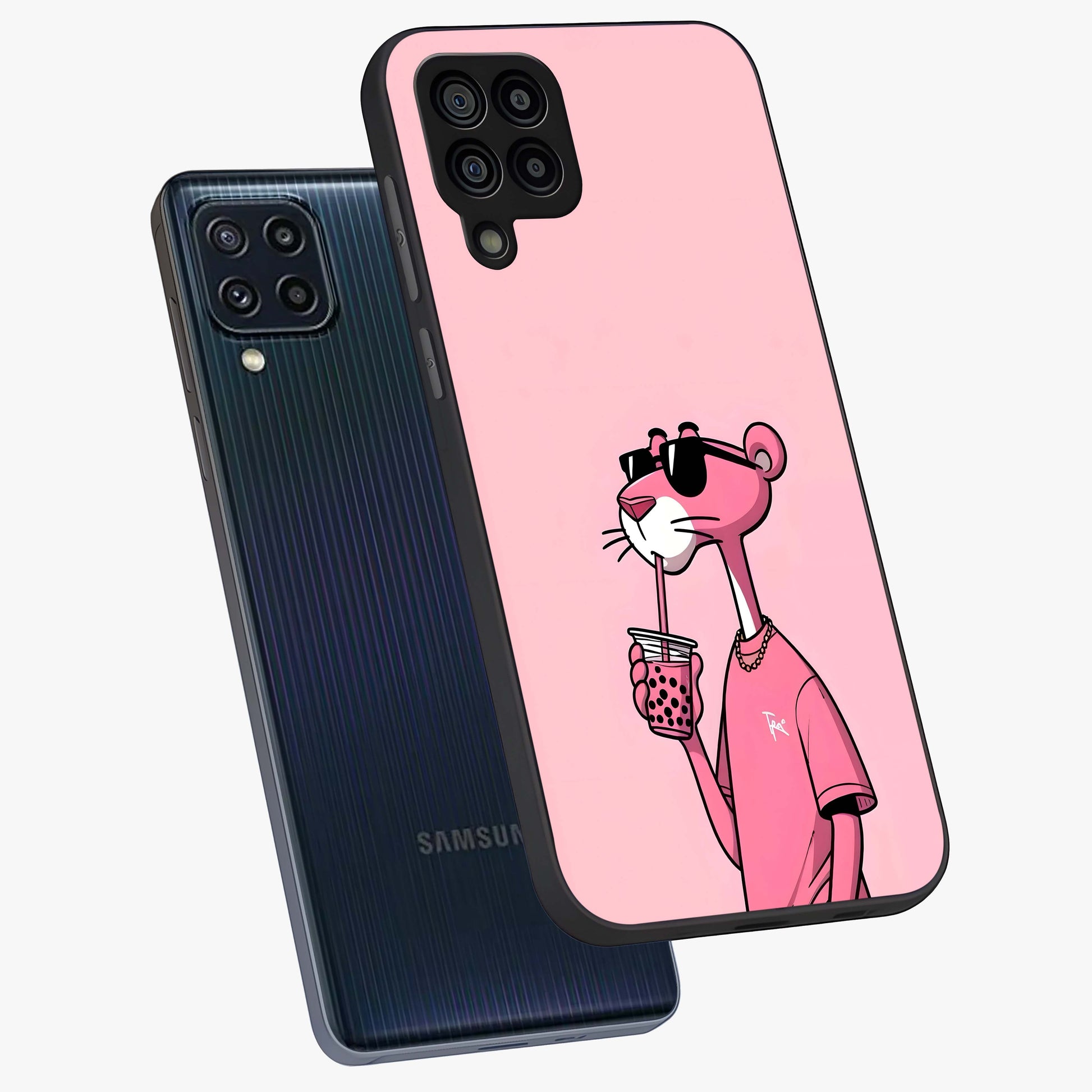 Pink Panther Glass Case displayed in angled mockup highlighting playful cartoon character design with vibrant pink aesthetic.