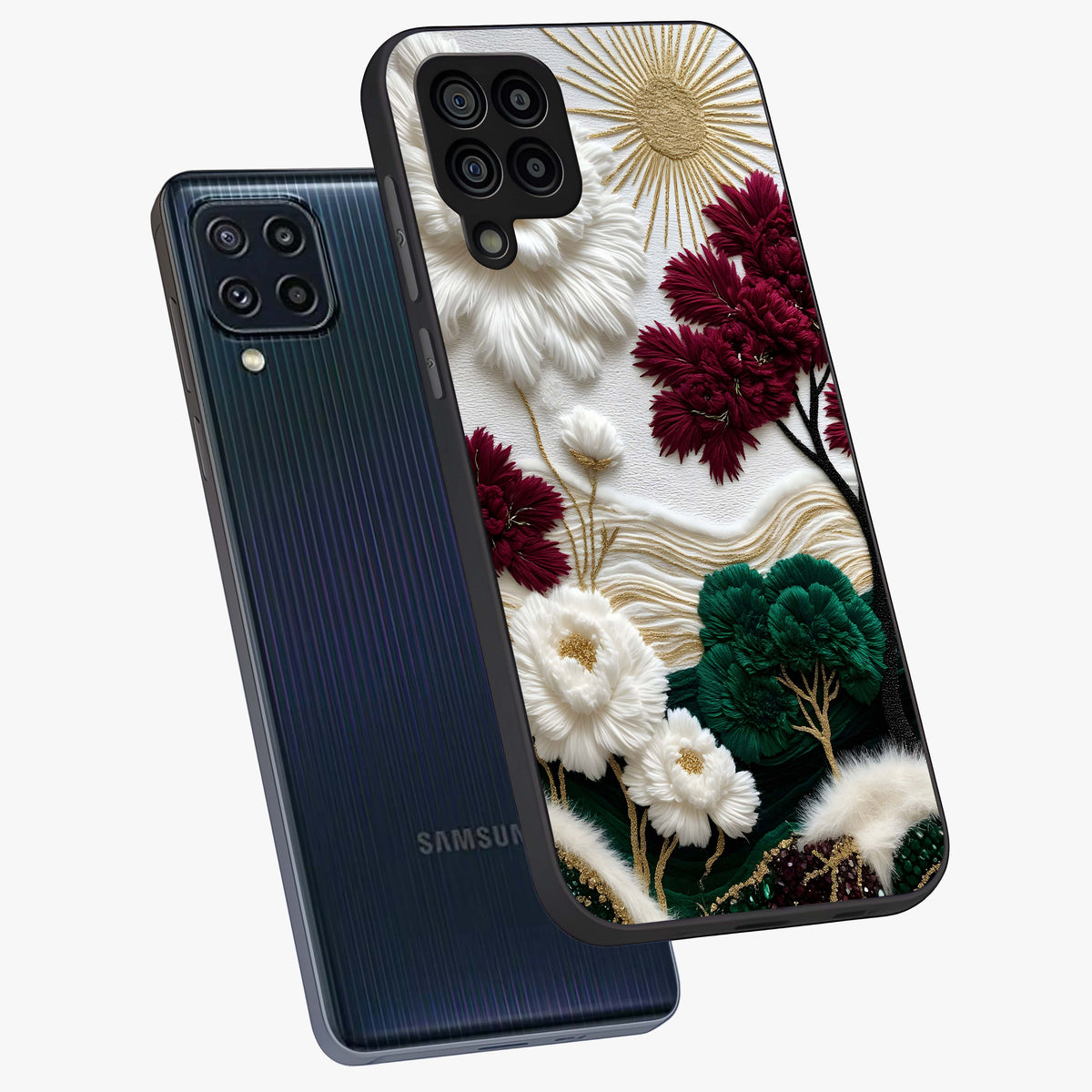 Radiant Bloom Elegance Glass Case displayed in angled mockup highlighting graceful floral design with radiant aesthetic style.