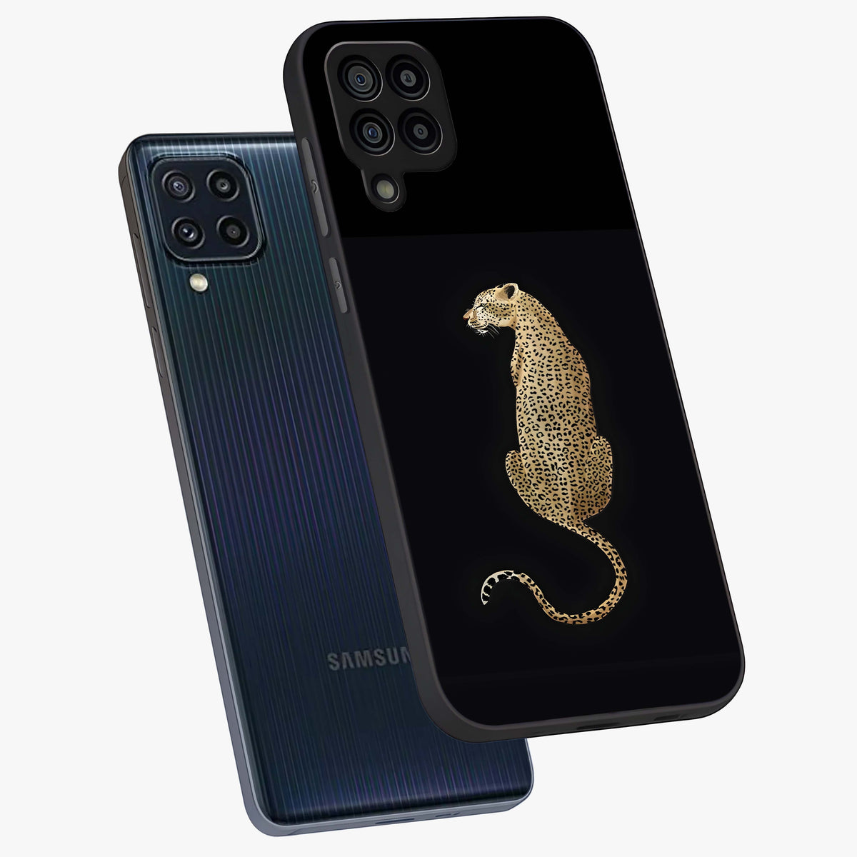 Regal Leopard Glass Case displayed in angled mockup highlighting powerful animal illustration with stylish wild aesthetic.