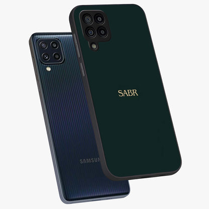 Sabr Minimal Patience Glass Case displayed in angled mockup highlighting simple inspirational design with clean aesthetic style.