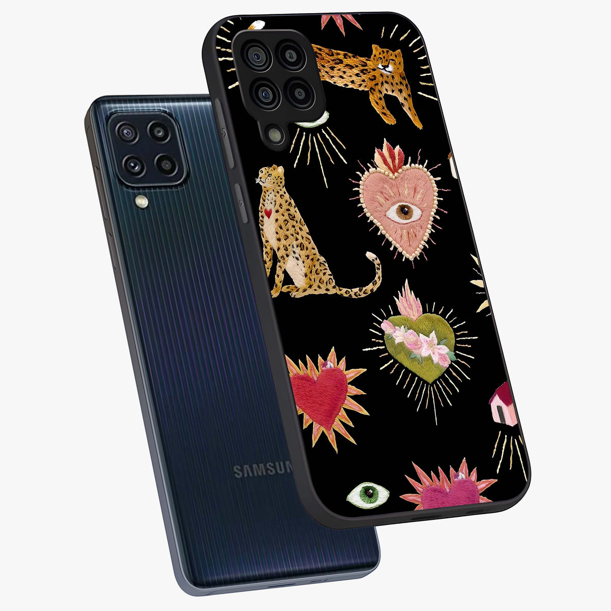 Sacred Jungle Heart Glass Case displayed in angled mockup highlighting lush tropical design with natural aesthetic style.