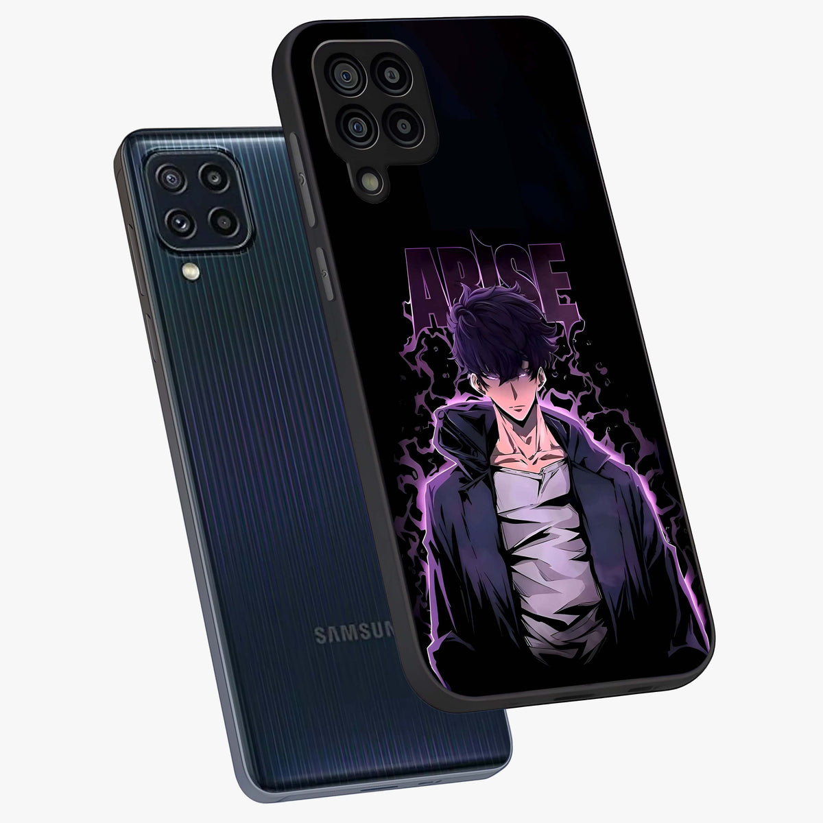Shadow Monarch Awakening Glass Case displayed in angled mockup highlighting dramatic shadow warrior design with fantasy aesthetic.