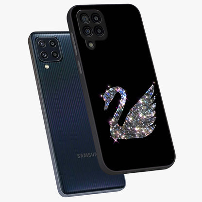 Starlit Swan Grace Glass Case displayed in angled mockup highlighting elegant swan illustration with dreamy celestial aesthetic.