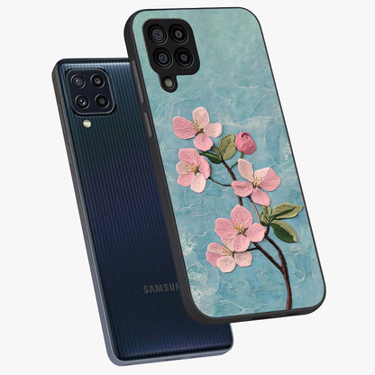 Threaded Blossom Breeze Glass Case displayed in angled mockup highlighting elegant floral design with soft aesthetic style.