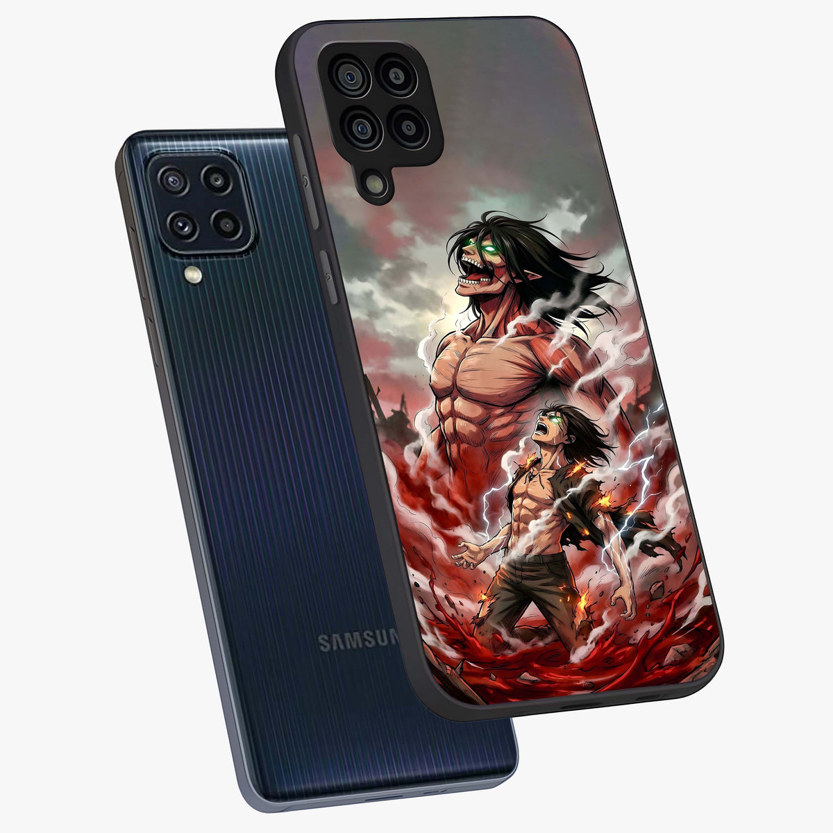 Titan Awakening Fury Glass Case displayed in angled mockup highlighting dramatic giant warrior design with bold anime aesthetic.