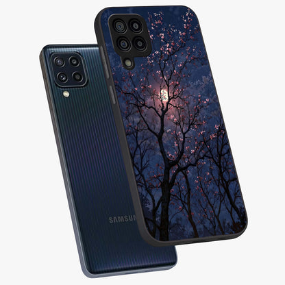 Twilight Sakura Serenade Glass Case displayed in angled mockup highlighting delicate sakura flower design with dreamy aesthetic.
