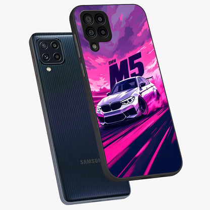 Velocity Drift Pulse Glass Case displayed in angled mockup highlighting dynamic drift design with sporty automotive aesthetic.