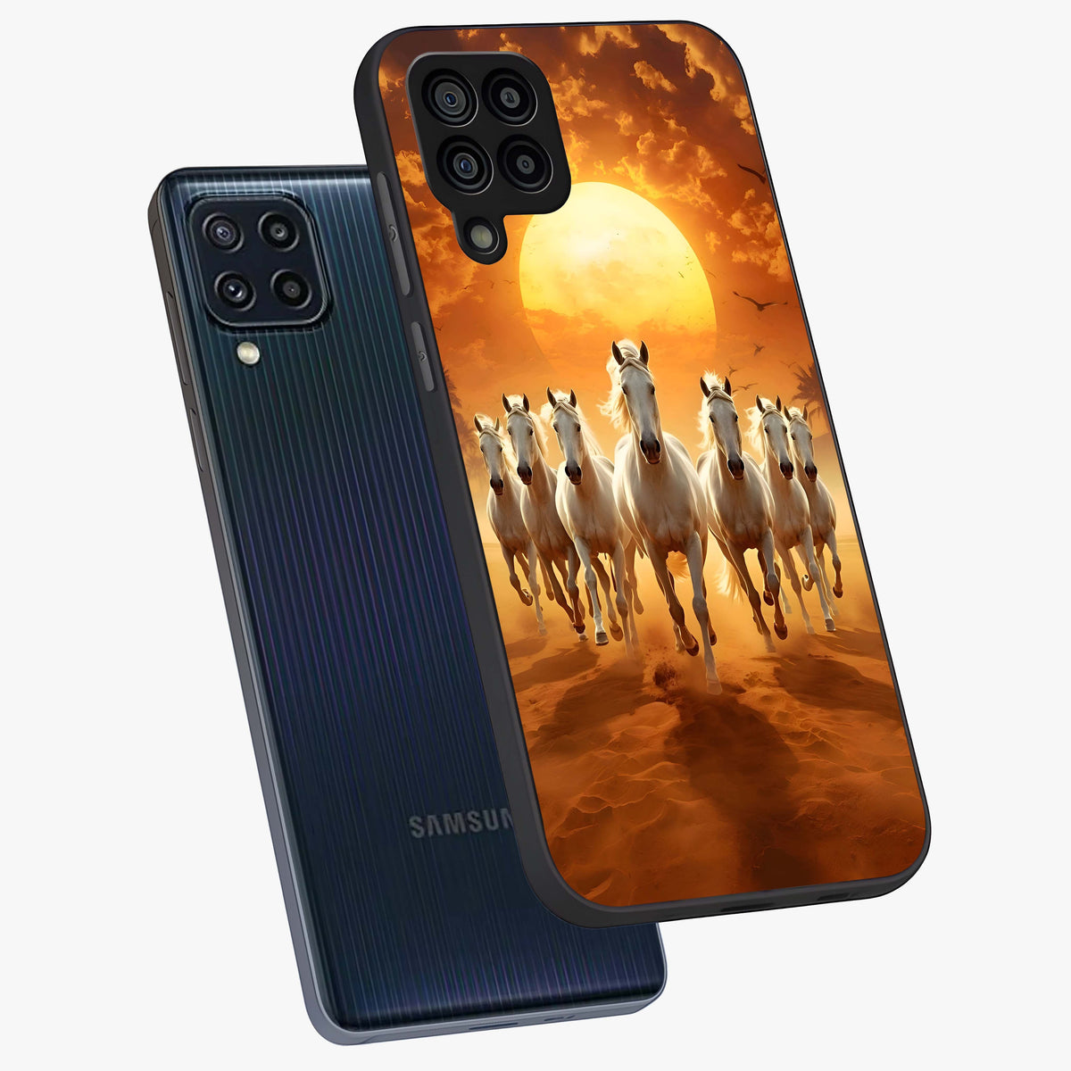 Wild Sunset Majesty Glass Case displayed in angled mockup highlighting vibrant sunset sky design with scenic aesthetic.