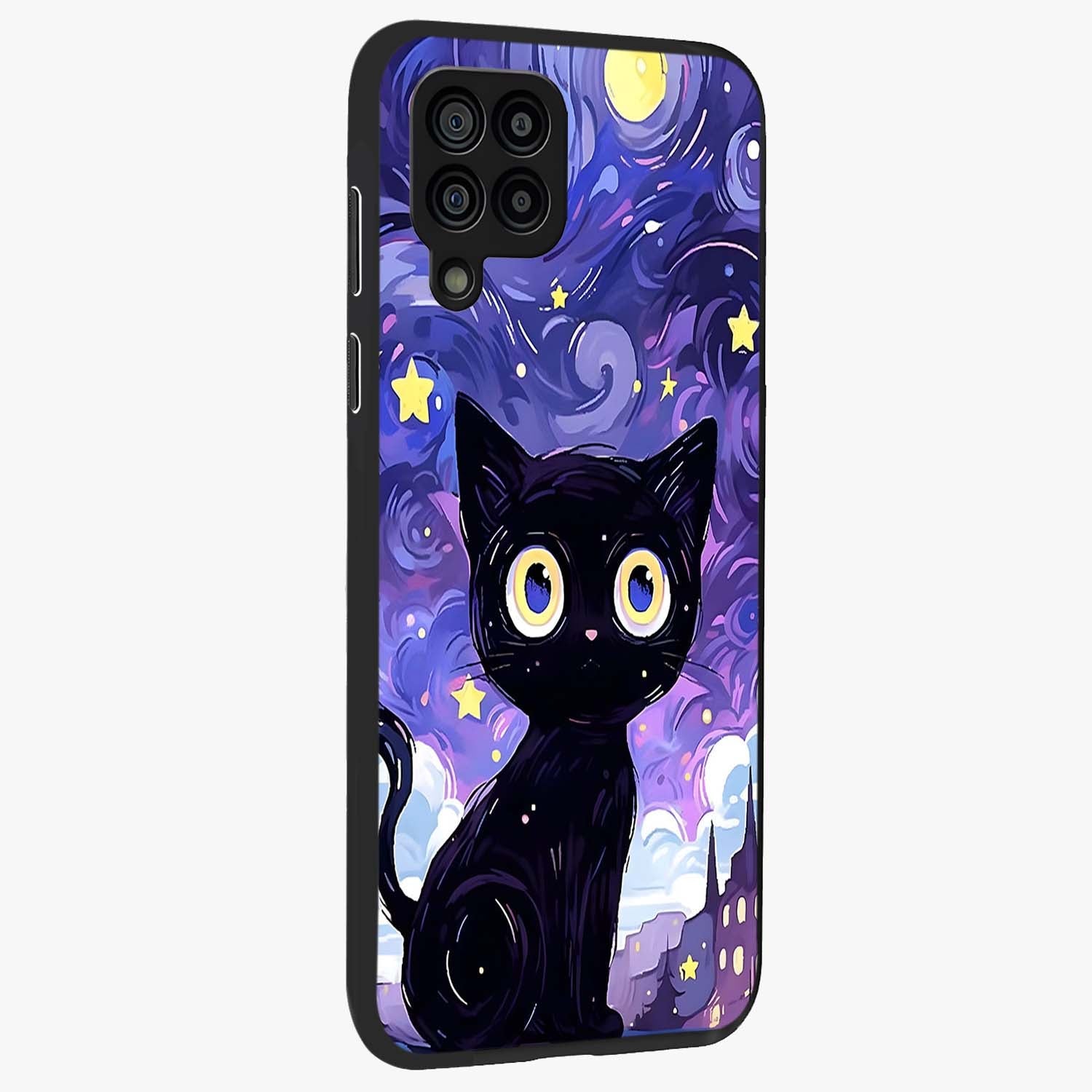 Abstract Cat Art Glass Case upright view showcasing creative feline illustration and aesthetic artistic style.