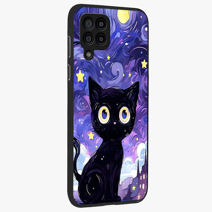 Abstract Cat Art Glass Case upright view showcasing creative feline illustration and aesthetic artistic style.