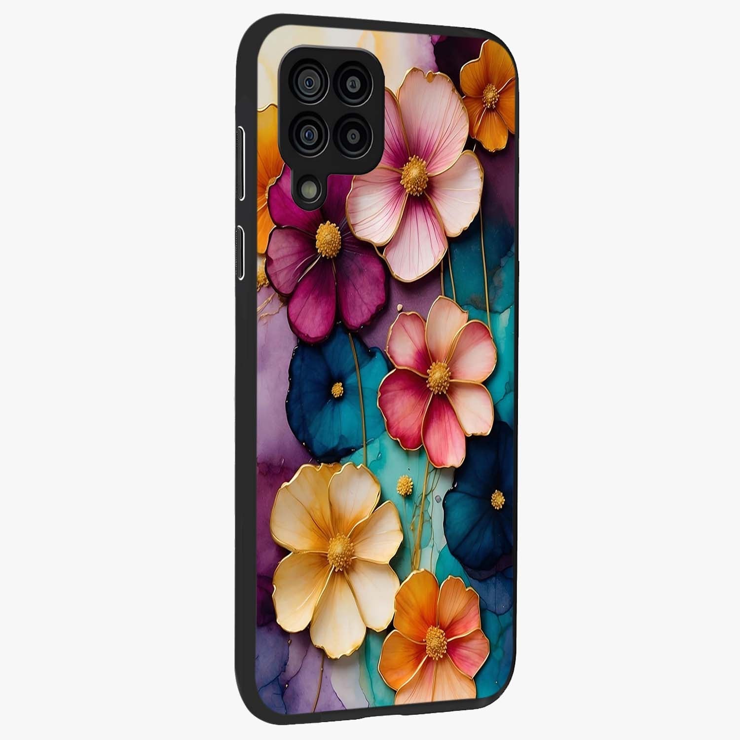 Artlyn Grace Flower Pattern Glass Case upright view showcasing graceful floral artwork with aesthetic botanical style.