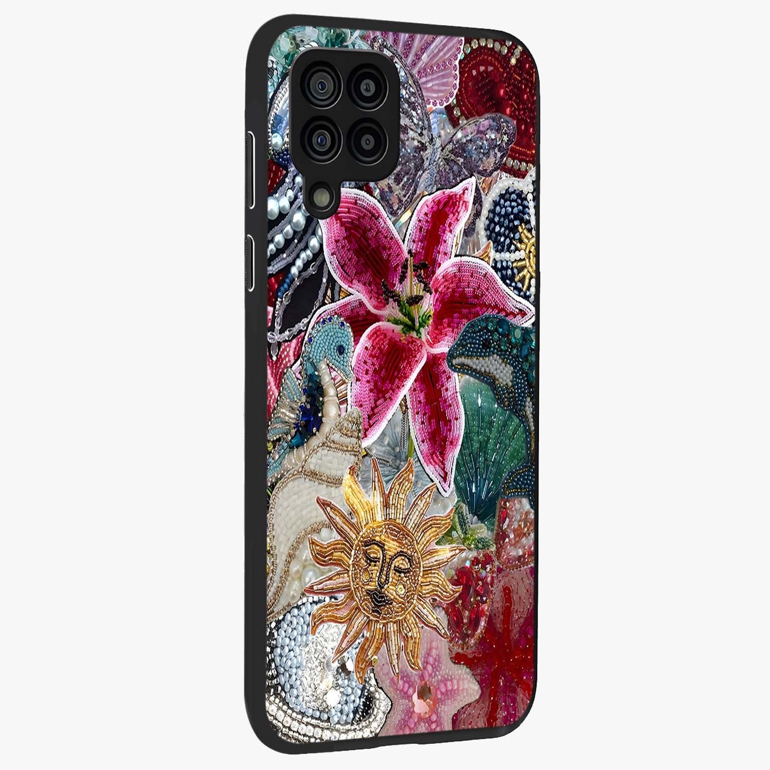 Beaded Garden Fantasy Glass Case upright view showcasing whimsical garden aesthetic with artistic bead details.