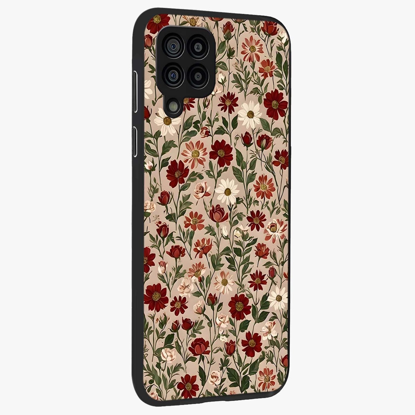 Biege Flower With Leaf Glass Case upright view showcasing delicate beige flower illustration with clean botanical style.