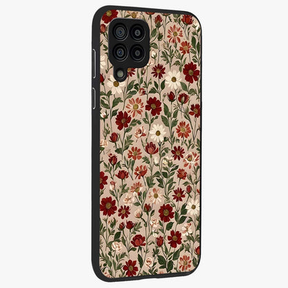Biege Flower With Leaf Glass Case upright view showcasing delicate beige flower illustration with clean botanical style.