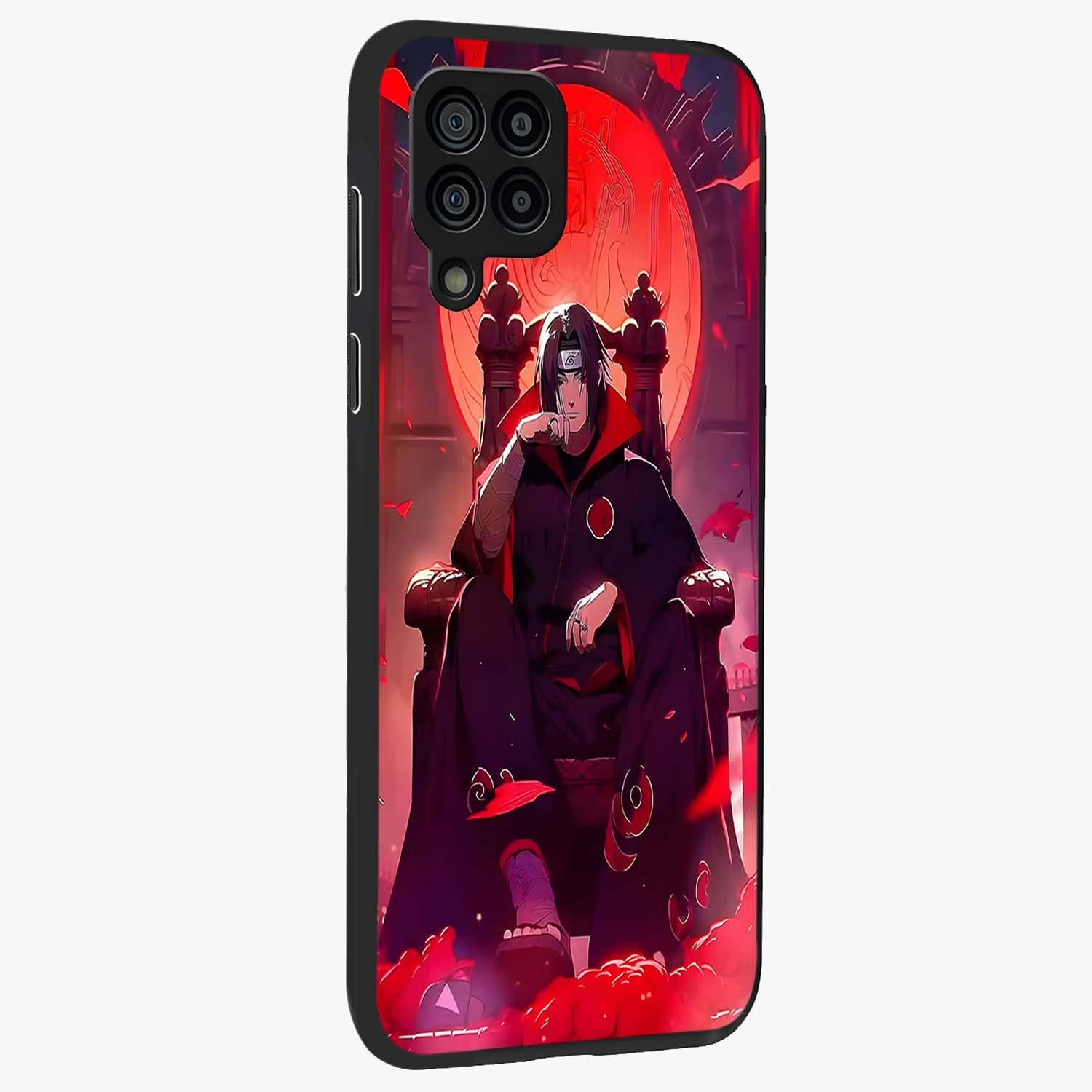 Blood Moon Sovereign Glass Case upright view showcasing powerful moon inspired artwork with cosmic aesthetic style.