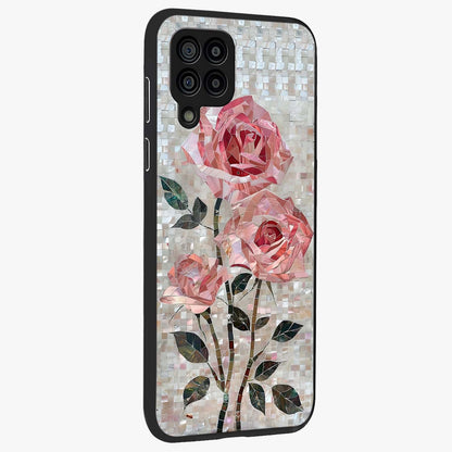 Blush Mosaic Bloom Glass Case upright view showcasing decorative floral mosaic artwork with stylish modern aesthetic.