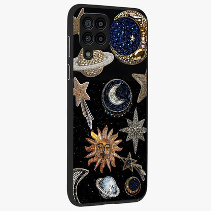 Celestial Gem Constellations Glass Case upright view showcasing cosmic constellation artwork with celestial aesthetic style.