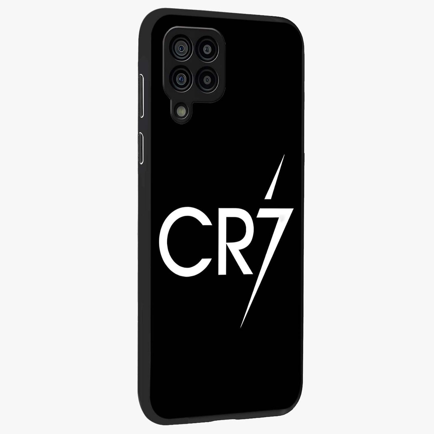Cr7 Elite Strike Glass Case upright view showcasing energetic football inspired design with modern sports aesthetic.