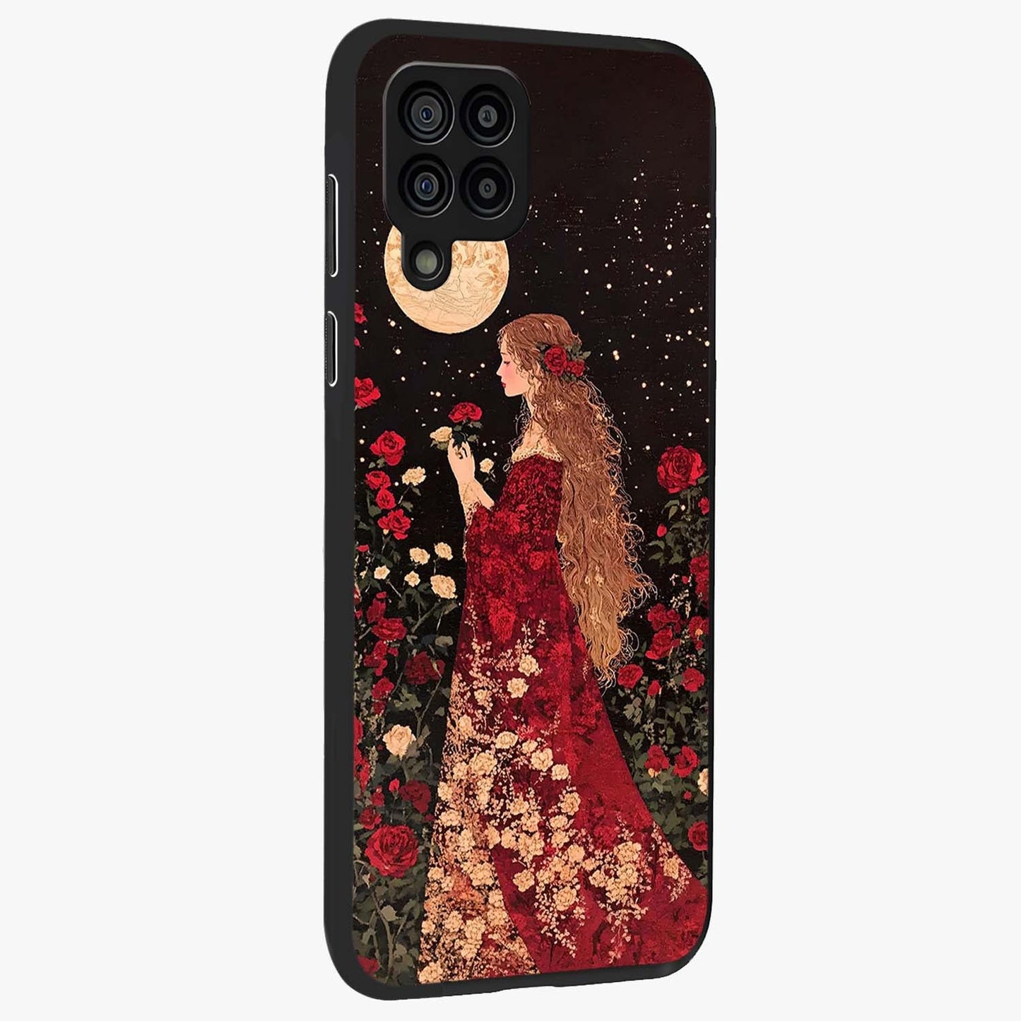 Crimson Dreams Glass Case upright view showcasing dreamy red toned artwork with modern aesthetic style.