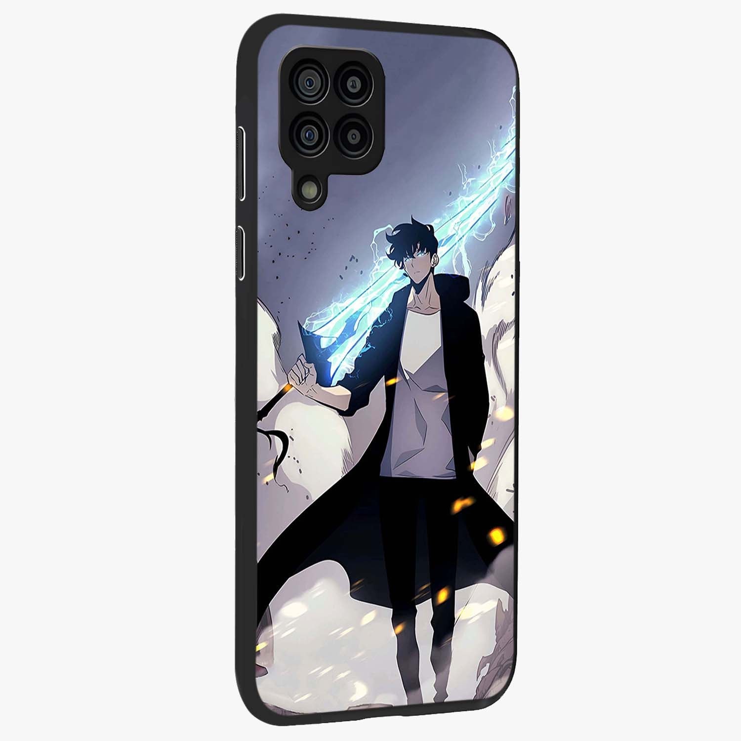 Dark Lightning Anime Warrior Glass Case upright view showcasing dramatic warrior artwork with dark lightning aesthetic.