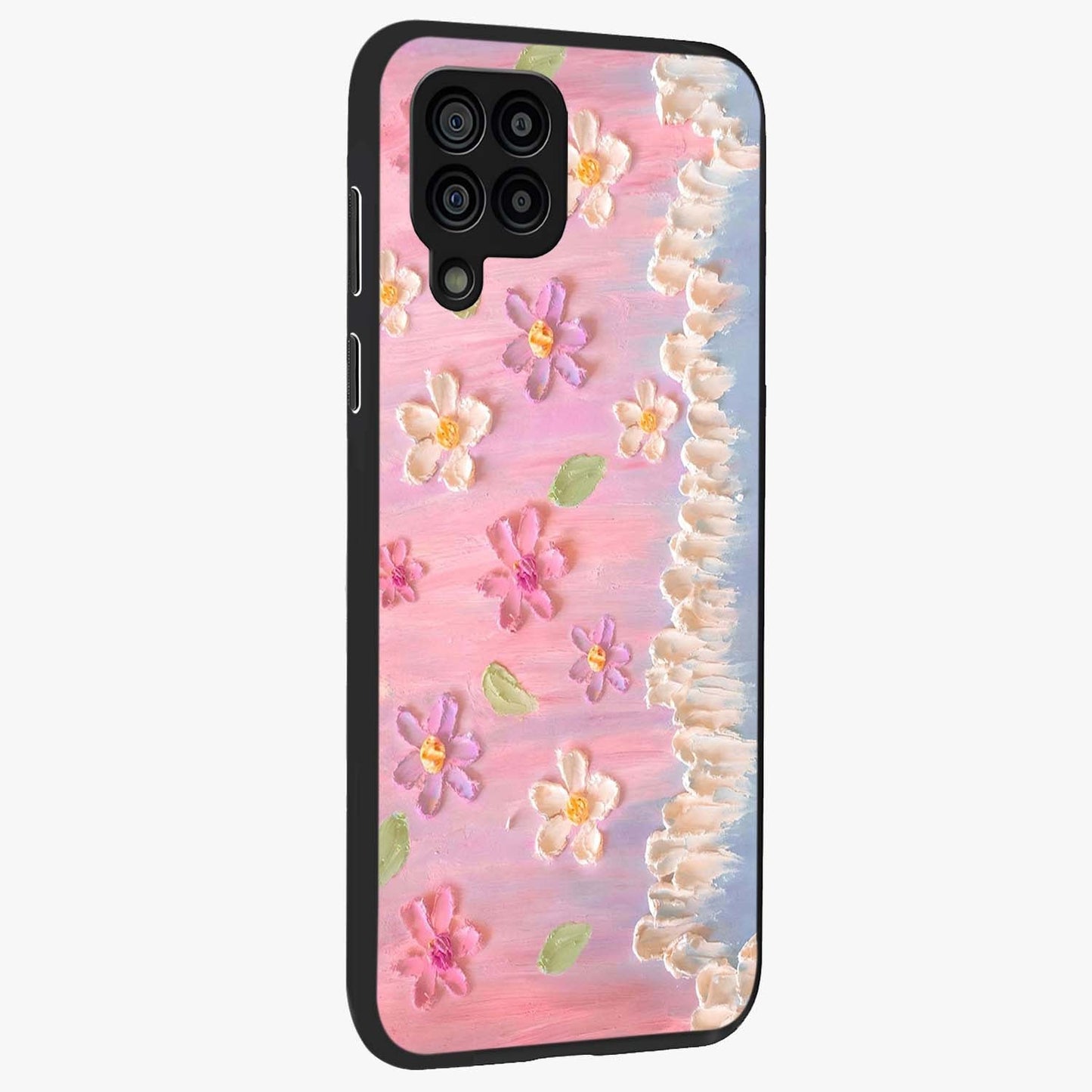 Dreamy Painted Garden Glass Case upright view showcasing vibrant floral garden artwork with artistic nature theme.