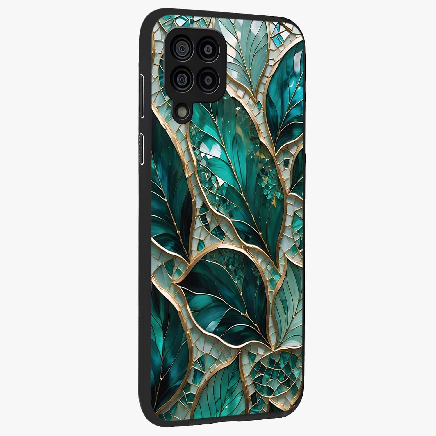 Emerald Leaf Glass Glass Case upright view showcasing fresh green leaf artwork with calming nature inspired style.