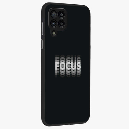 Focus Mode On Glass Case upright view showcasing strong typography statement with sleek motivational theme.