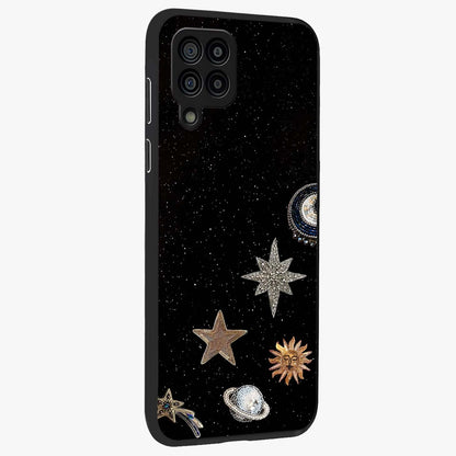 Galactic Charm Glow Glass Case upright view showcasing glowing cosmic charm artwork with magical celestial style.