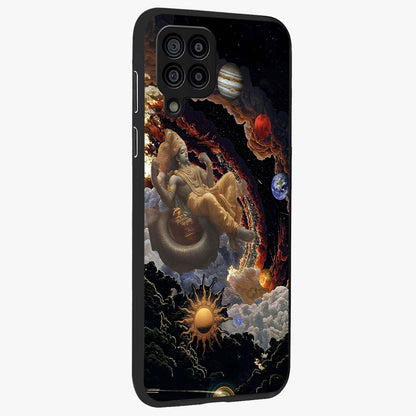 Galactic Divine God Glass Case upright view showcasing mystical divine artwork with dramatic cosmic theme.