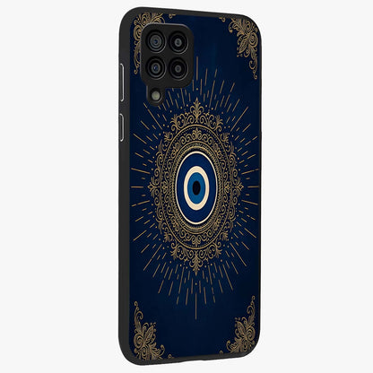 Golden Celestial Charm Glass Case upright view showcasing radiant celestial artwork with elegant golden theme.
