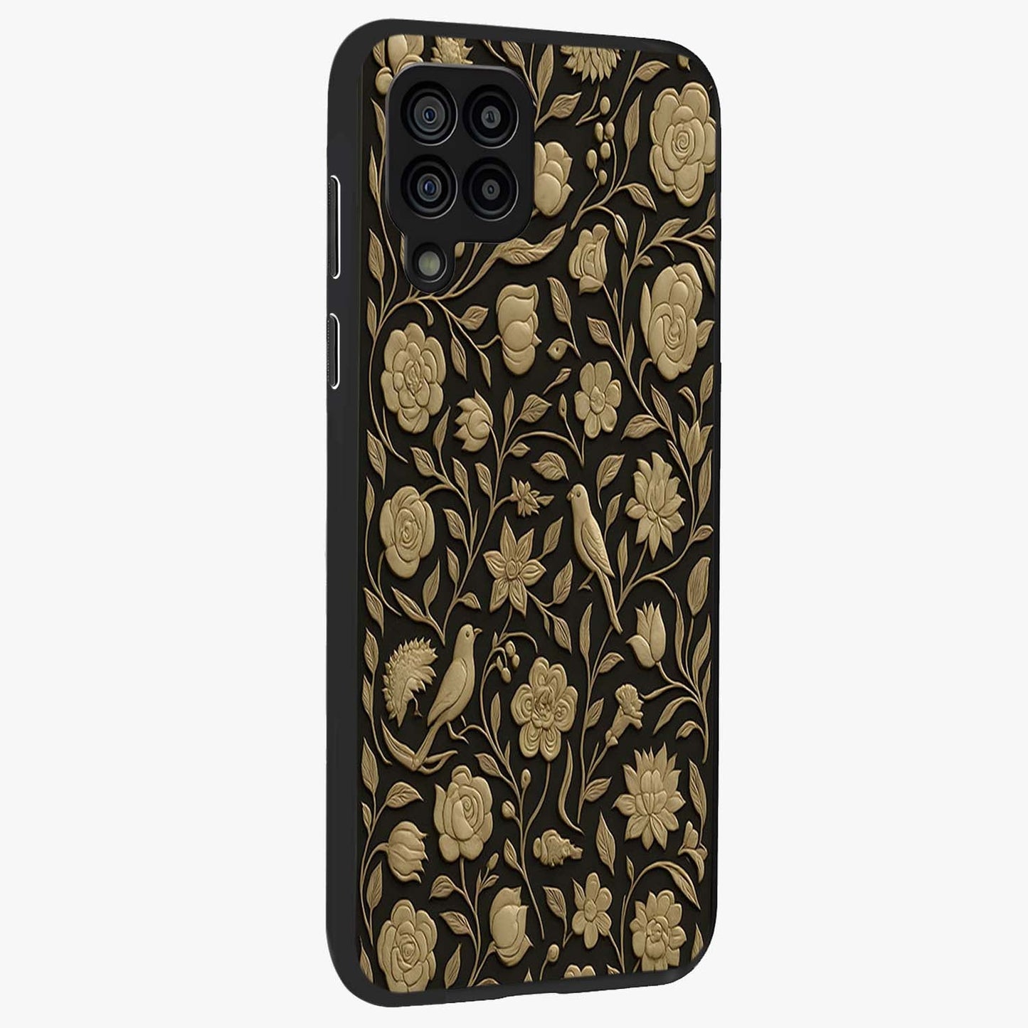Golden Evil Eye Mandala Glass Case upright view showcasing decorative evil eye mandala artwork with spiritual aesthetic style.