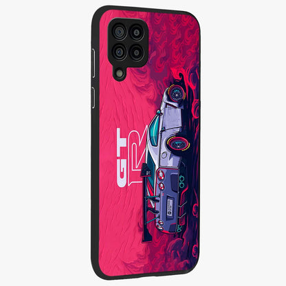 GT-R Car Pattern Glass Case upright view showcasing dynamic car pattern artwork with modern sports theme.
