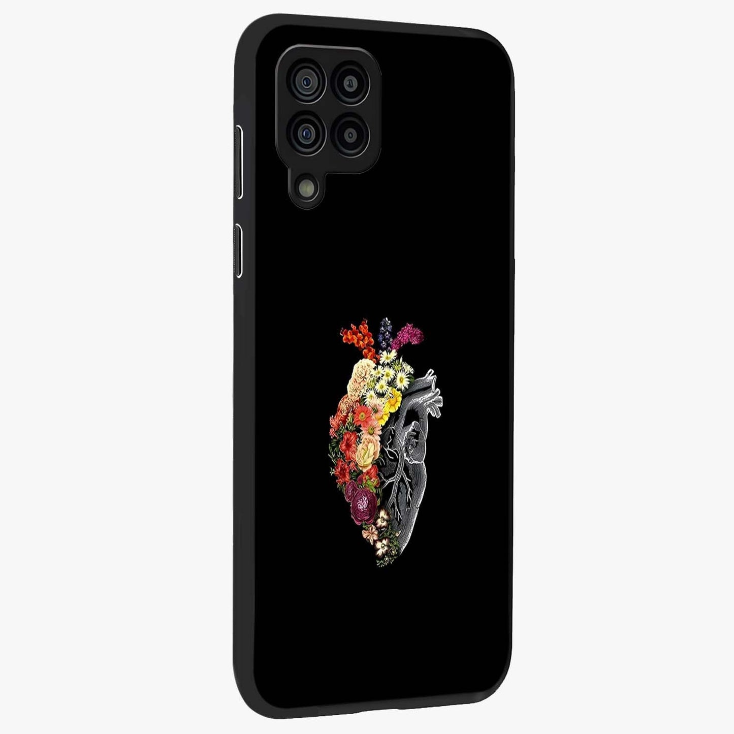Heart With Flowers Glass Case upright view showcasing decorative heart and floral artwork with sweet romantic theme.