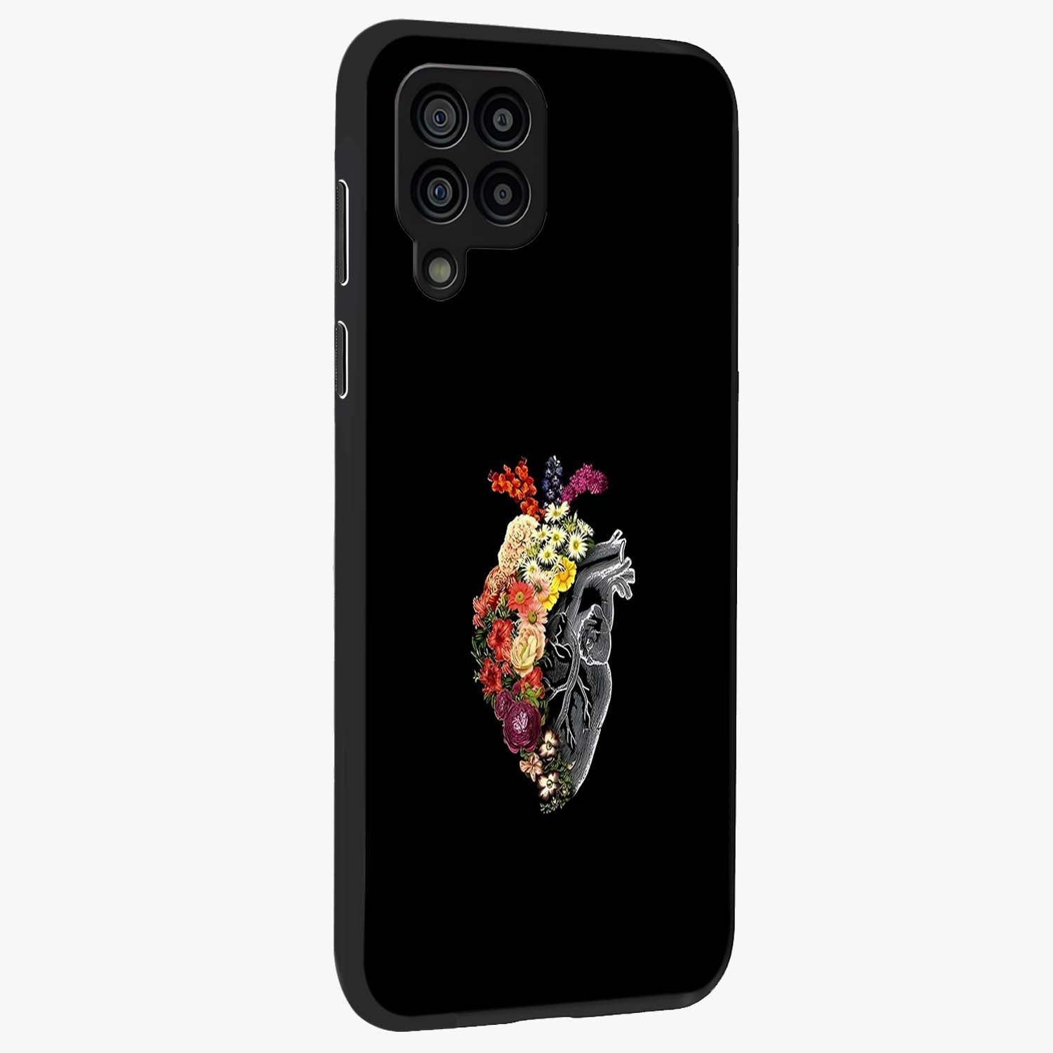Heart With Flowers Glass Case upright view showcasing decorative heart and floral artwork with sweet romantic theme.